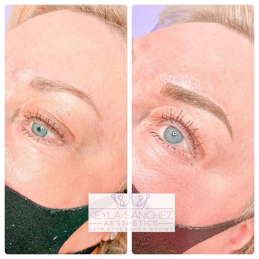 Microblading before and after of an eyebrow Microblading before and after of an eyebrow.
