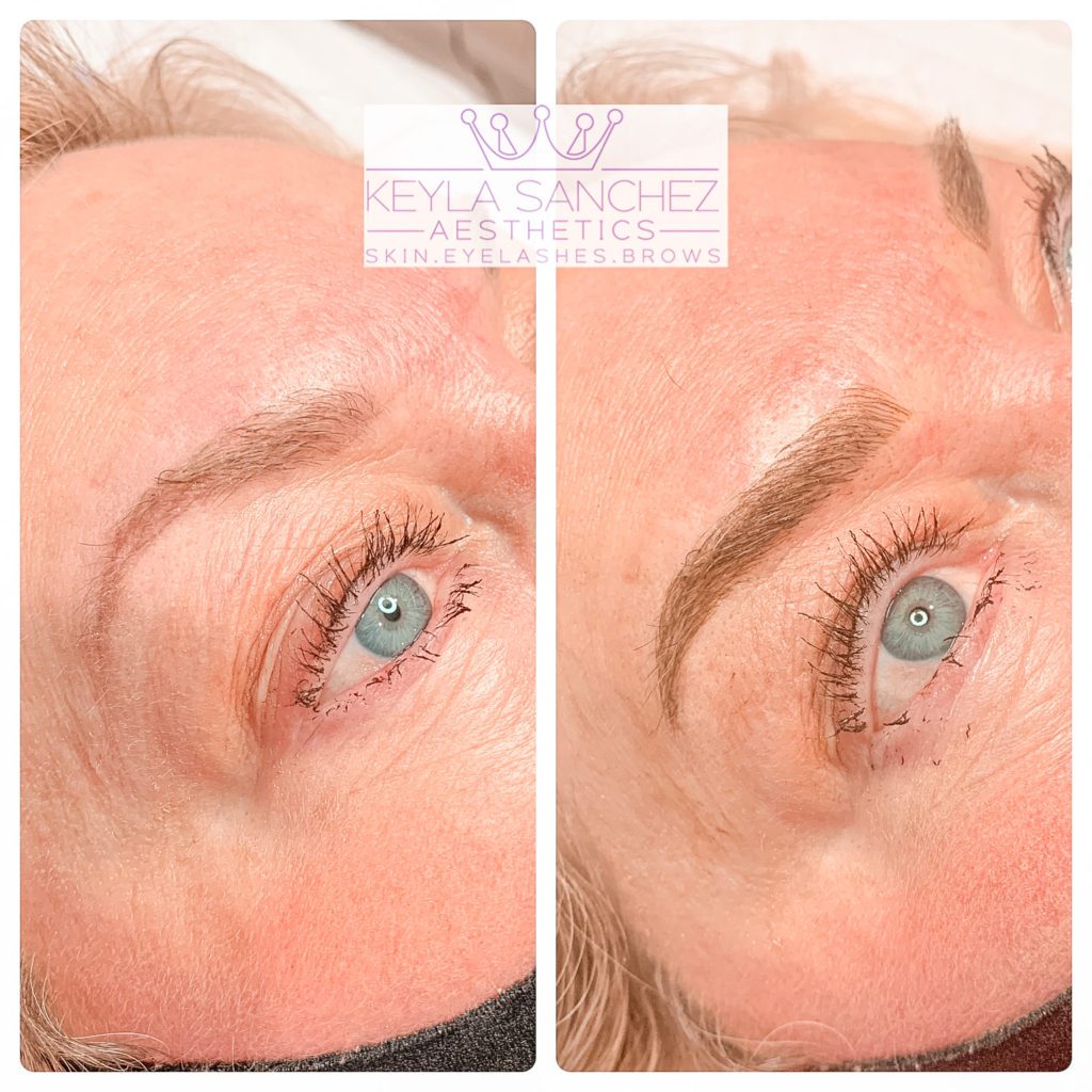 Microblading before and after of an eyebrow Microblading before and after of an eyebrow.