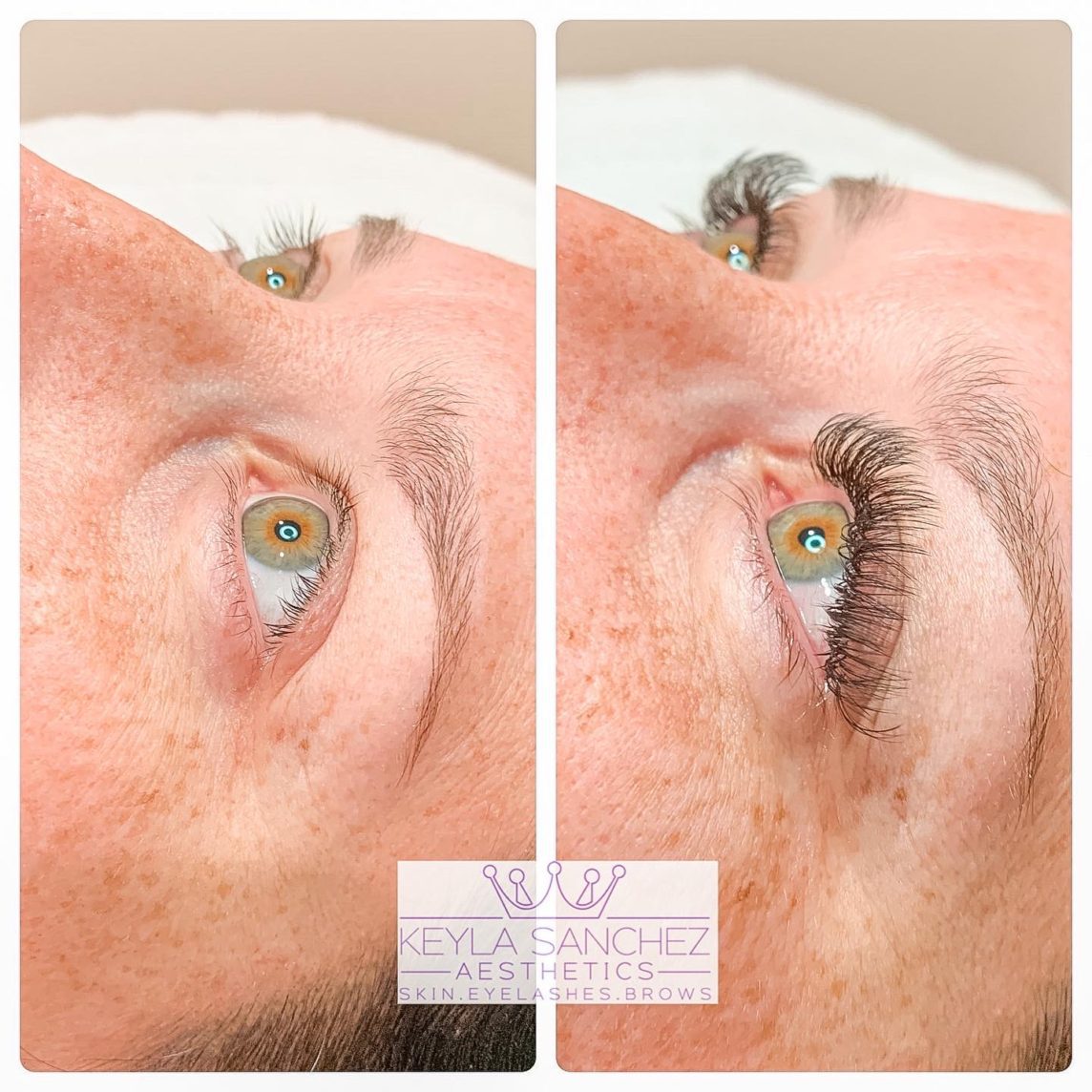 Before and after lash extensions.