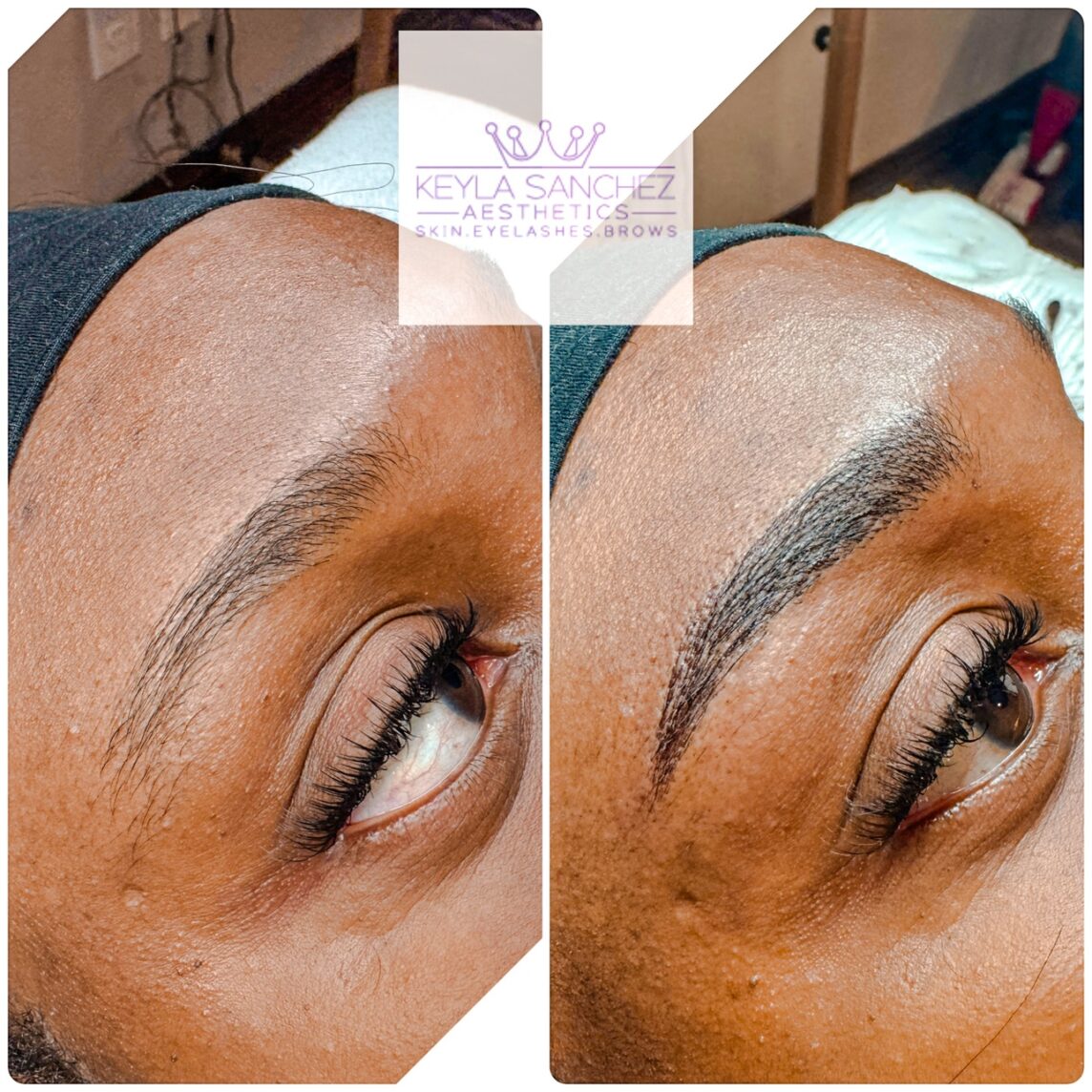 Before and after eyebrow microblading.